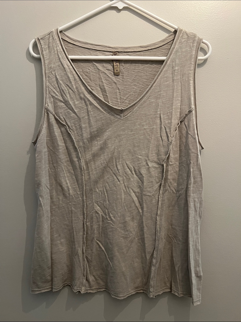 Relaxed V-Neck Tank Top in Taupe with Raised Seams - XCVI - Women’s Size Medoum